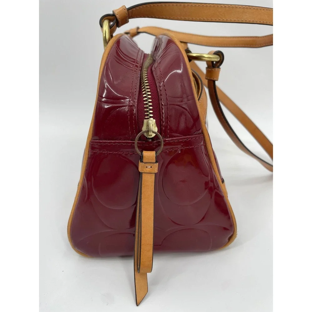 Coach Satchel Bag Women Medium Red Patent Leather Signature C Set Wallet Vintage